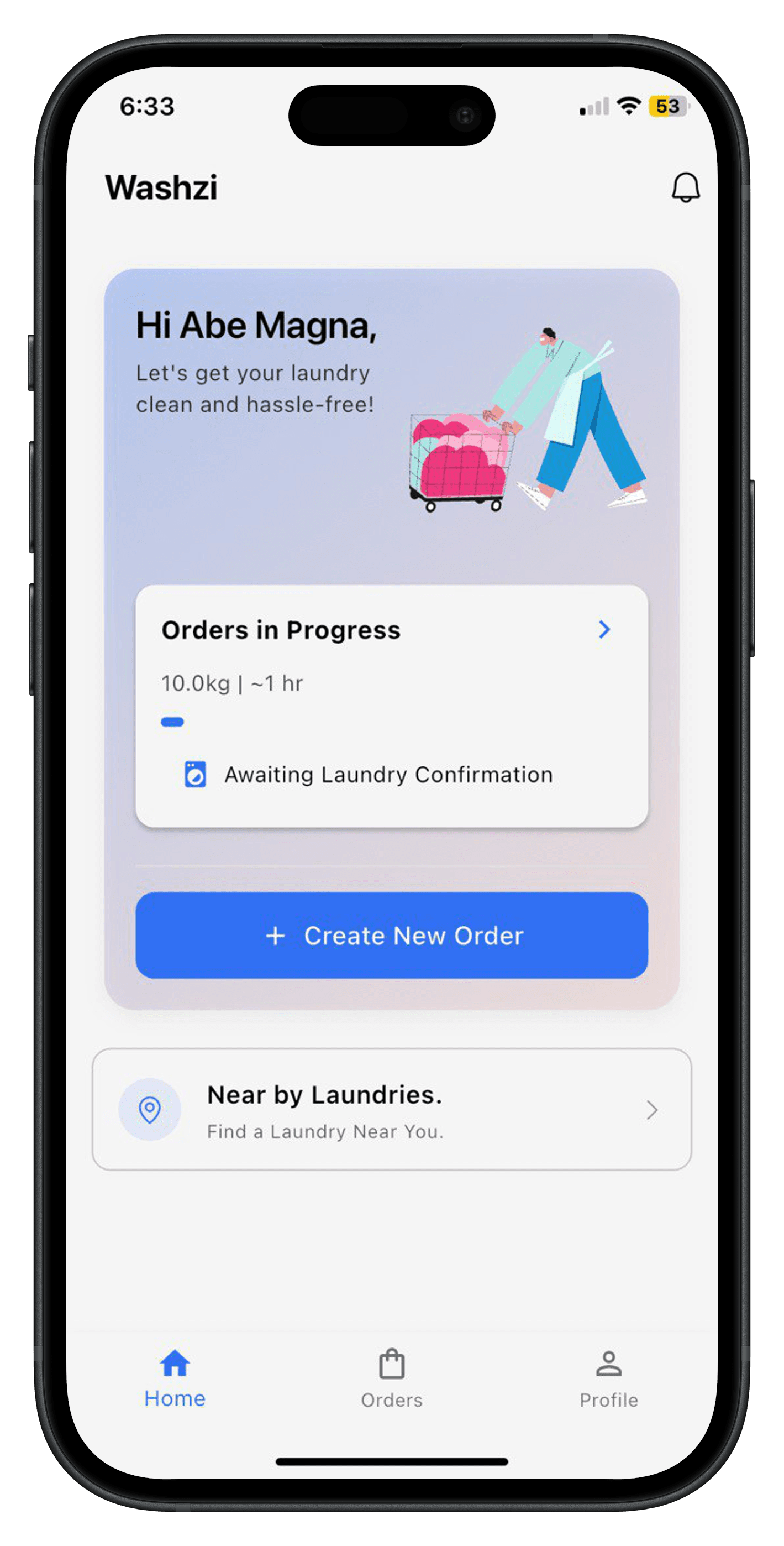 Washzi mobile app interface